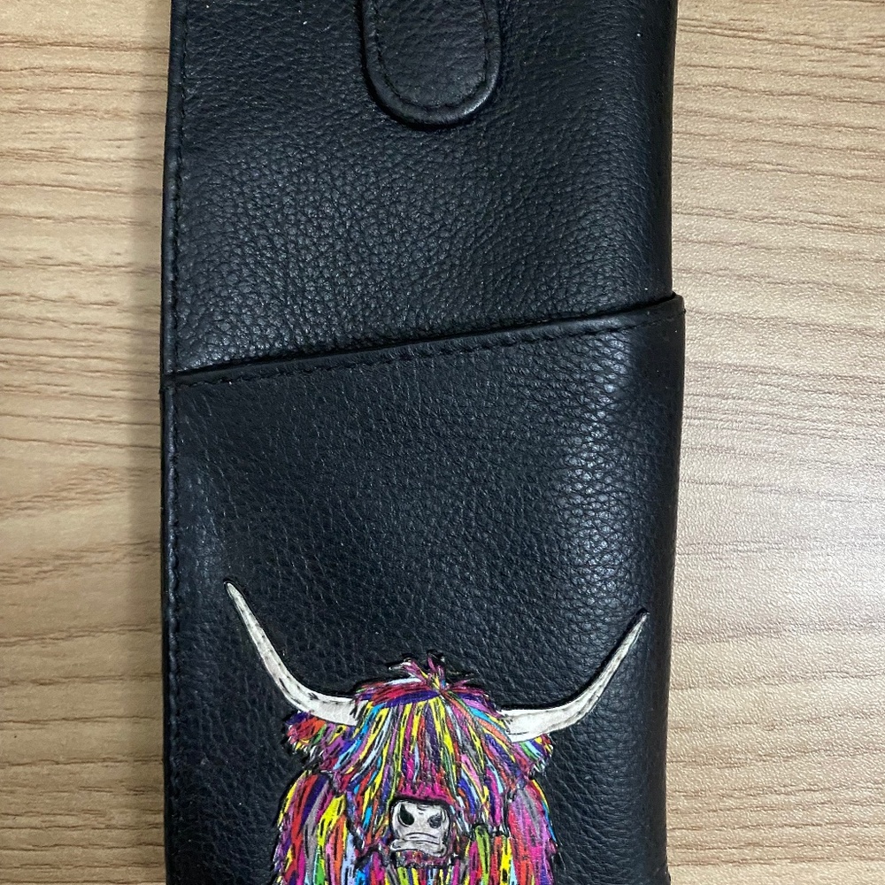 Highland Cow Black Leather Glasses Case